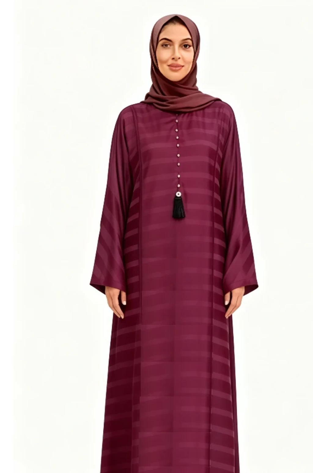 "Deep Plum Majesty" Striped Silk Kaftan Abaya